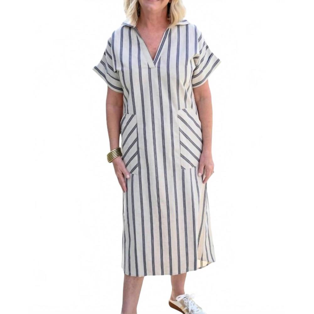 NEW STARKX linen stripe elaine dress in ecru